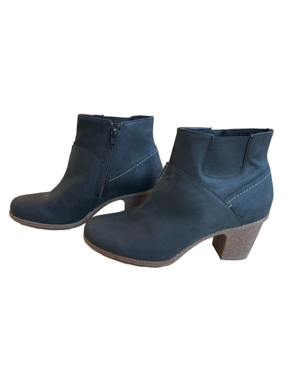 Clarks Sashlin Vita Black Leather Ankle Boots Side Zip Chelsea Block Heel 10M
